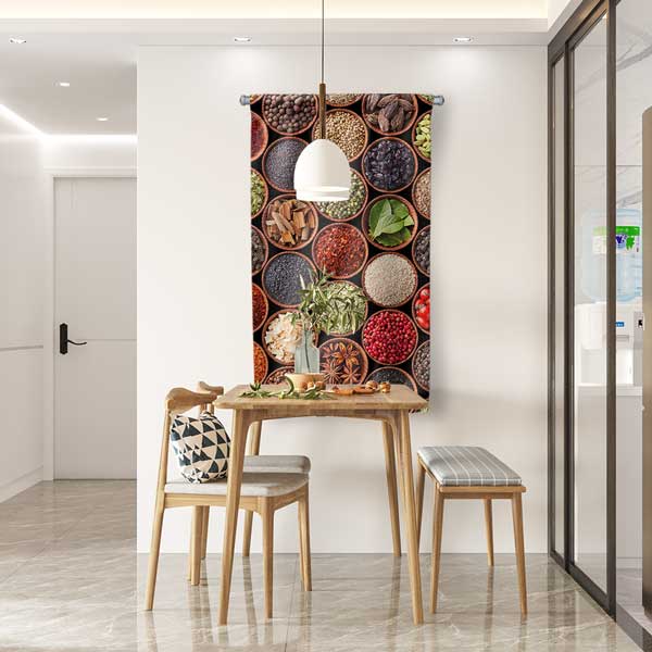 Renkli Baharat Kaseleri Desenli Duvar Flaması 12600