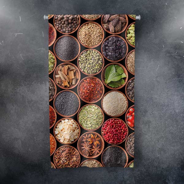 Renkli Baharat Kaseleri Desenli Duvar Flaması 12600