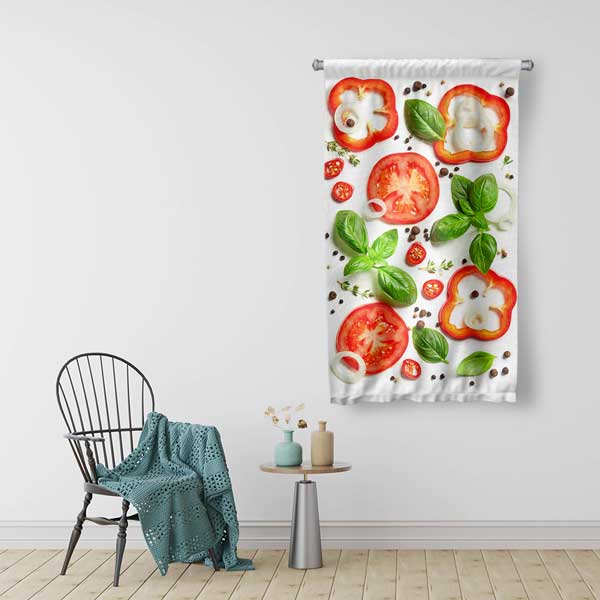 Domates ve Biber Desenli Mutfak Sanatı Duvar Flaması 12601