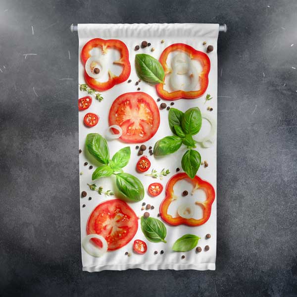 Domates ve Biber Desenli Mutfak Sanatı Duvar Flaması 12601