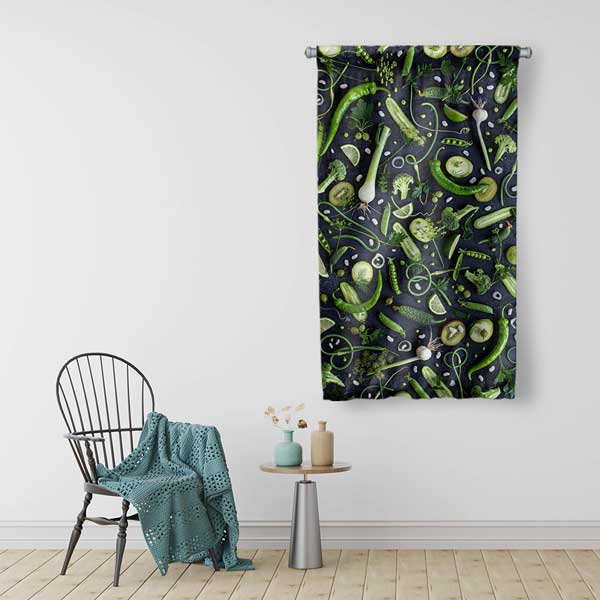 Yeşil Sebzeler Desenli Mutfak Sanatı Duvar Flaması 12605