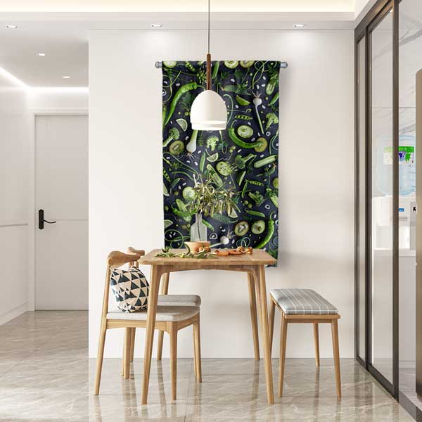 Yeşil Sebzeler Desenli Mutfak Sanatı Duvar Flaması 12605