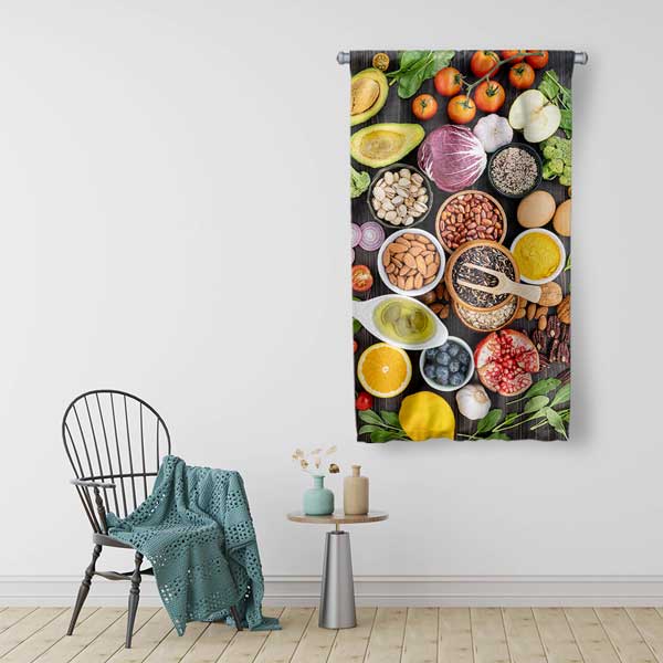 Mutfak Sanatı Renkli Besinler Duvar Flaması Kumaş Baskı 12608