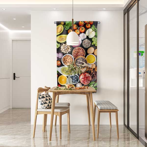 Mutfak Sanatı Renkli Besinler Duvar Flaması Kumaş Baskı 12608