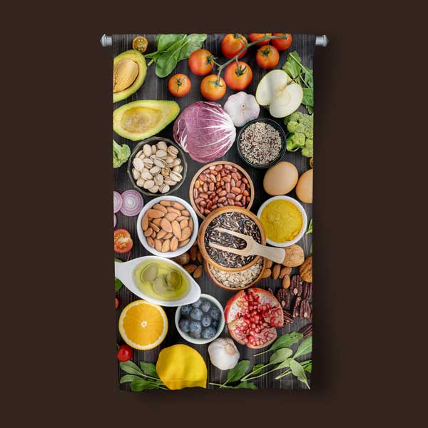 Mutfak Sanatı Renkli Besinler Duvar Flaması Kumaş Baskı 12608