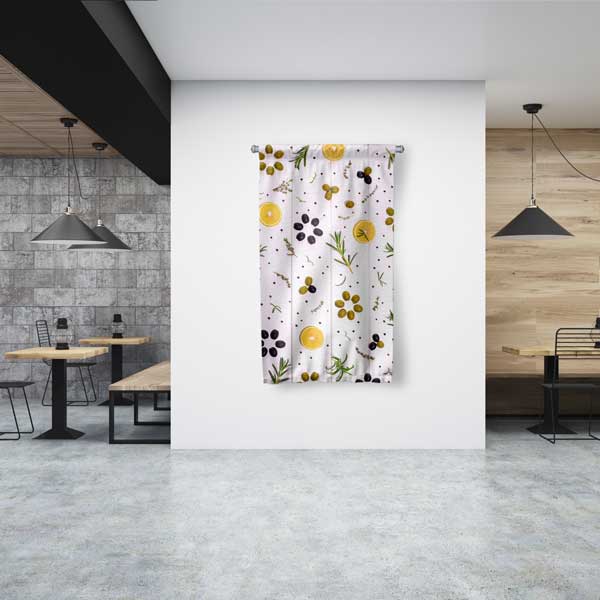 food-wall-art-banner-12609-00 Zeytin ve Baharat Desenli Duvar Flaması Kumaş Baskı 12609