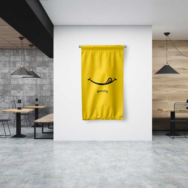 food-wall-art-banner-12612-00 Yummy Yazılı Minimal Duvar Flaması Kumaş Baskı 12612