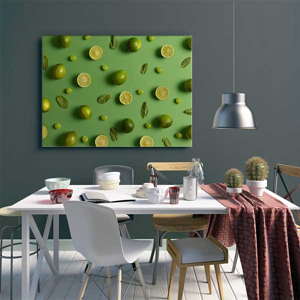 Yeşil Limon ve Nane Desenli Mutfak Sanatı Duvar Tablosu – 12244