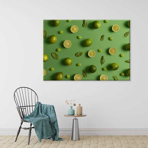 Yeşil Limon ve Nane Desenli Mutfak Sanatı Duvar Tablosu – 12244