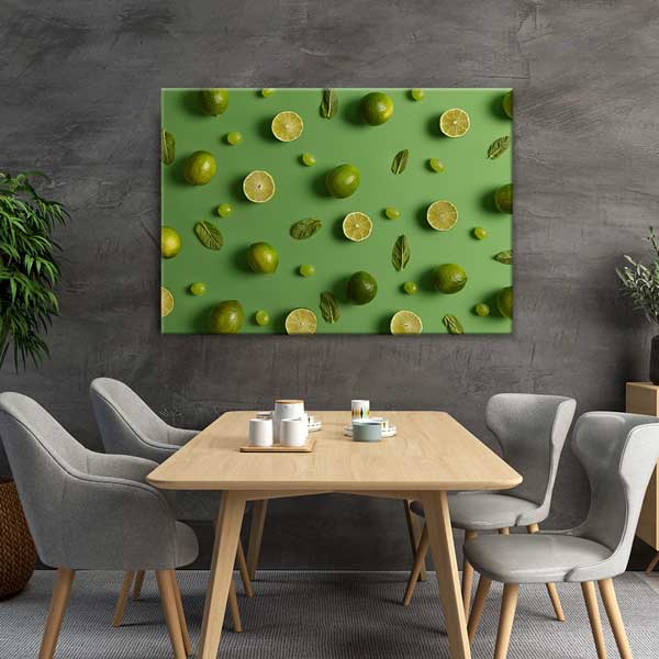Yeşil Limon ve Nane Desenli Mutfak Sanatı Duvar Tablosu – 12244