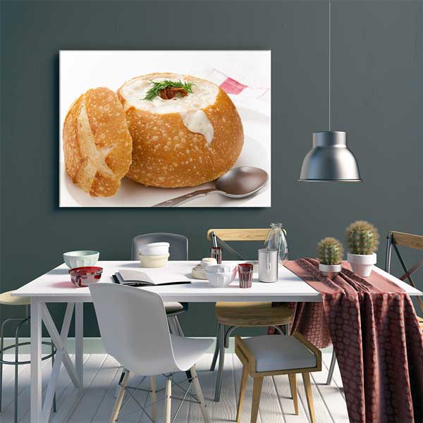 Ekmekte Çorba Sunumu Temalı Mutfak Sanatı Kanvas Tablo – 12251