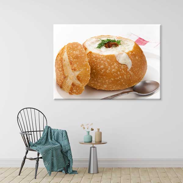 Ekmekte Çorba Sunumu Temalı Mutfak Sanatı Kanvas Tablo – 12251