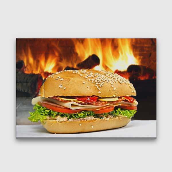 Odun Ateşi Önünde Sandviç Temalı Mutfak Sanatı Kanvas Tablo – 12253