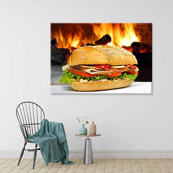 Odun Ateşi Önünde Sandviç Temalı Mutfak Sanatı Kanvas Tablo – 12253
