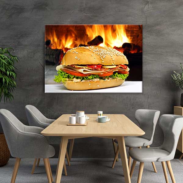 Odun Ateşi Önünde Sandviç Temalı Mutfak Sanatı Kanvas Tablo – 12253