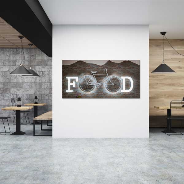Bisiklet ve FOOD Yazısı Temalı Endüstriyel Mutfak Sanatı Kanvas Tablo – 12260