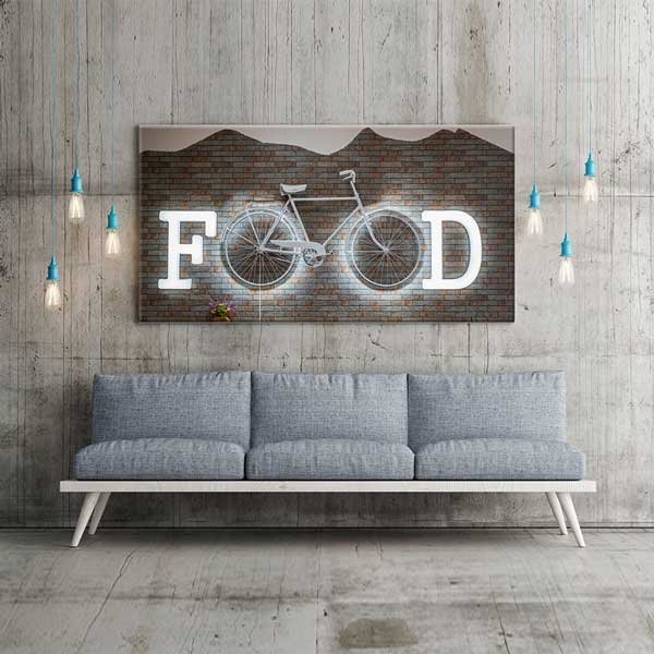 Bisiklet ve FOOD Yazısı Temalı Endüstriyel Mutfak Sanatı Kanvas Tablo – 12260