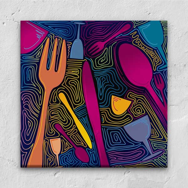 food-wall-art-decor-12281-00 Soyut Mutfak Gereçleri Temalı Renkli Modern Sanat Kanvas Tablo – 12281