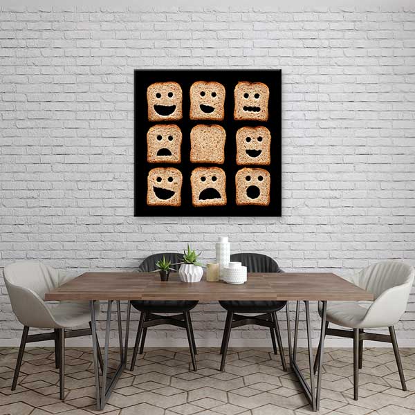 Yüz İfadeli Ekmek Dilimleri Temalı Eğlenceli Mutfak Sanatı Kanvas Tablo – 12283