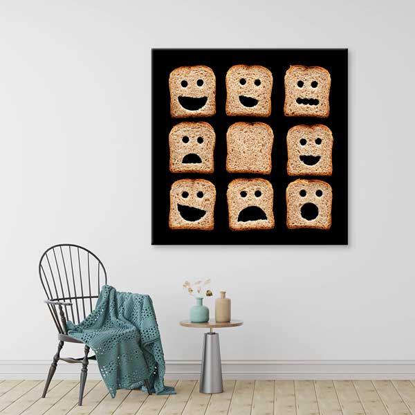Yüz İfadeli Ekmek Dilimleri Temalı Eğlenceli Mutfak Sanatı Kanvas Tablo – 12283