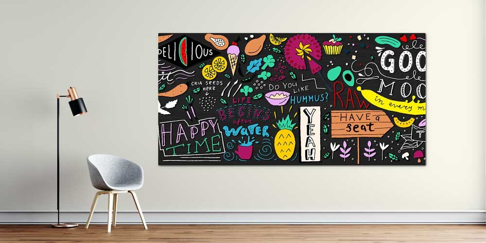 Eğlenceli Yazı ve Meyve İllüstrasyonlu Büyük Ebat Duvar Dekoru – 12443