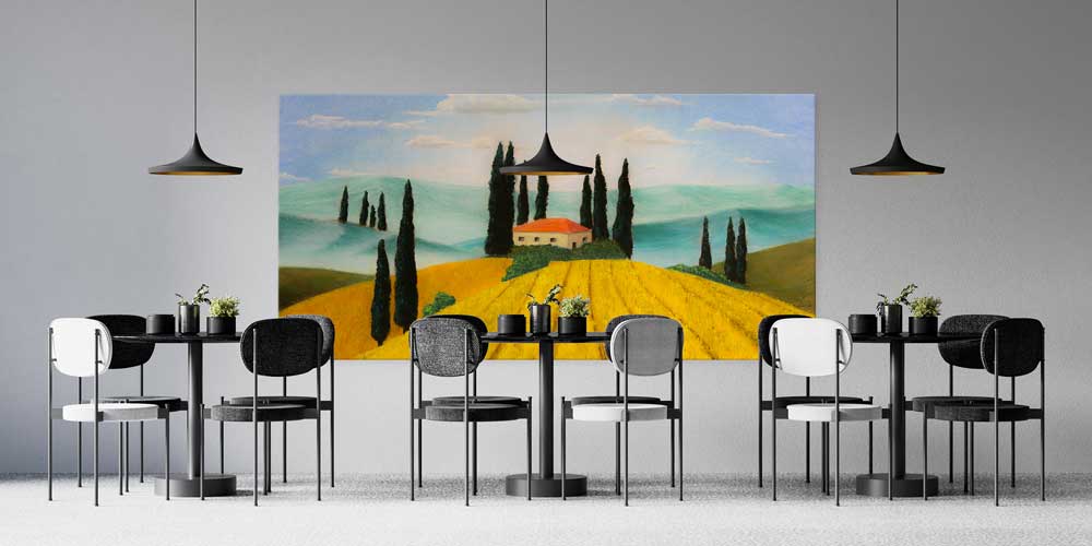 Toskana Esintili Çiftlik Evi Manzarası Büyük Ebat Duvar Dekor Ürünü 12480