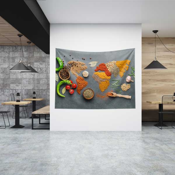 food-wall-art-decor-12495-00 Baharatlarla Oluşturulmuş Dünya Haritası Duvar Örtüsü 12495