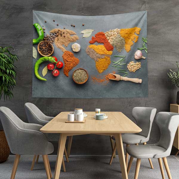 food-wall-art-decor-12495-01 Baharatlarla Oluşturulmuş Dünya Haritası Duvar Örtüsü 12495