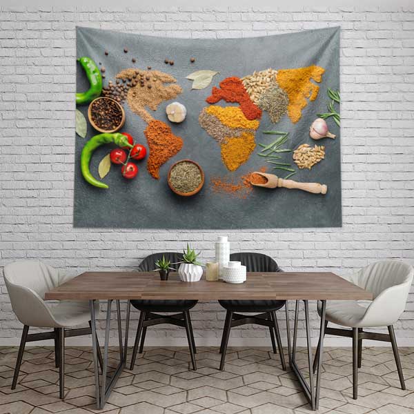food-wall-art-decor-12495-03 Baharatlarla Oluşturulmuş Dünya Haritası Duvar Örtüsü 12495