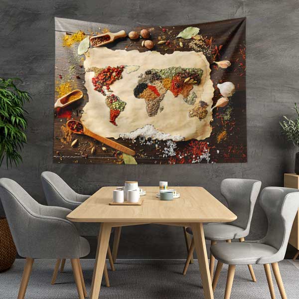 Baharatlarla Oluşturulmuş Eski Dünya Haritası Duvar Örtüsü 12496