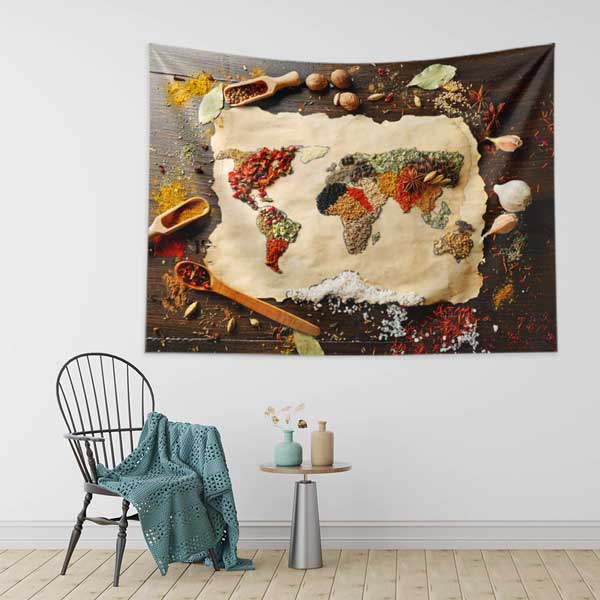 Baharatlarla Oluşturulmuş Eski Dünya Haritası Duvar Örtüsü 12496