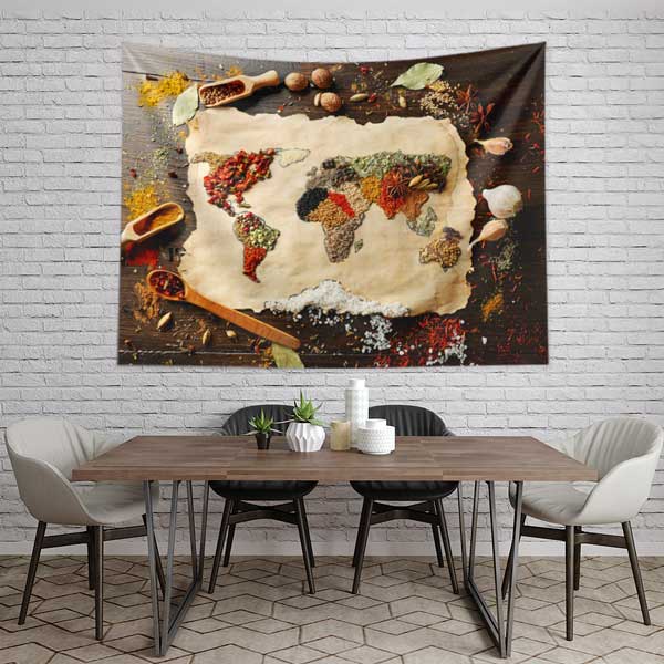 Baharatlarla Oluşturulmuş Eski Dünya Haritası Duvar Örtüsü 12496