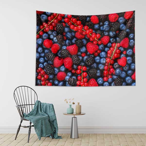 Kırmızı ve Mavi Orman Meyveleri Duvar Örtüsü 12503