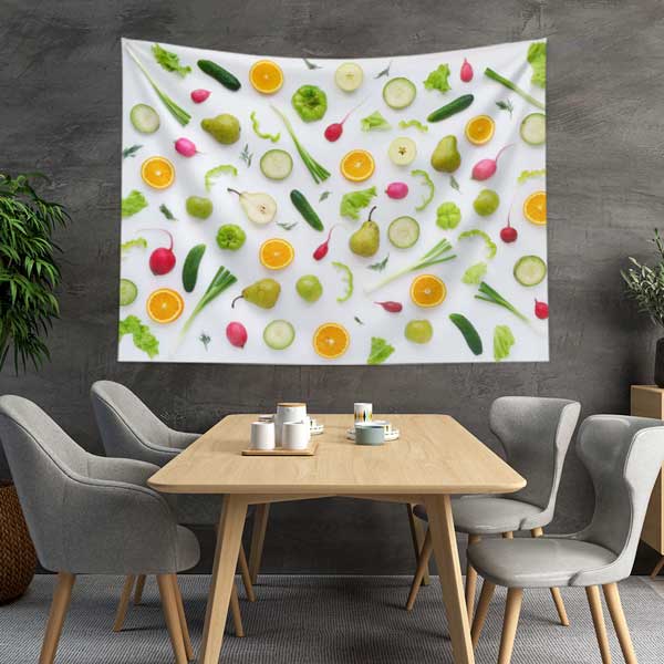 Renkli Sebze ve Meyve Desenli Duvar Örtüsü 12508