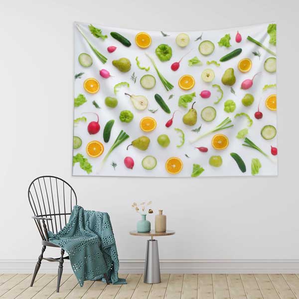 Renkli Sebze ve Meyve Desenli Duvar Örtüsü 12508