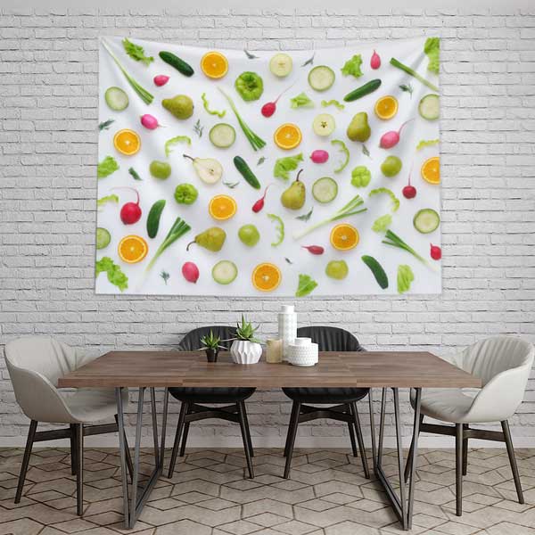 Renkli Sebze ve Meyve Desenli Duvar Örtüsü 12508