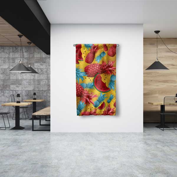 food-wall-art-decor-12597-00 Ananas ve Karpuz Desenli Renkli Duvar Flaması 12597