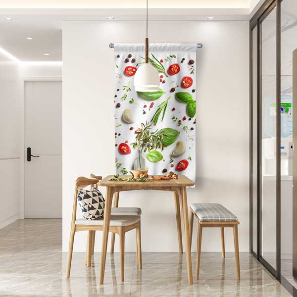 Fesleğen ve Domates Desenli Mutfak Sanatı Duvar Flaması 12603
