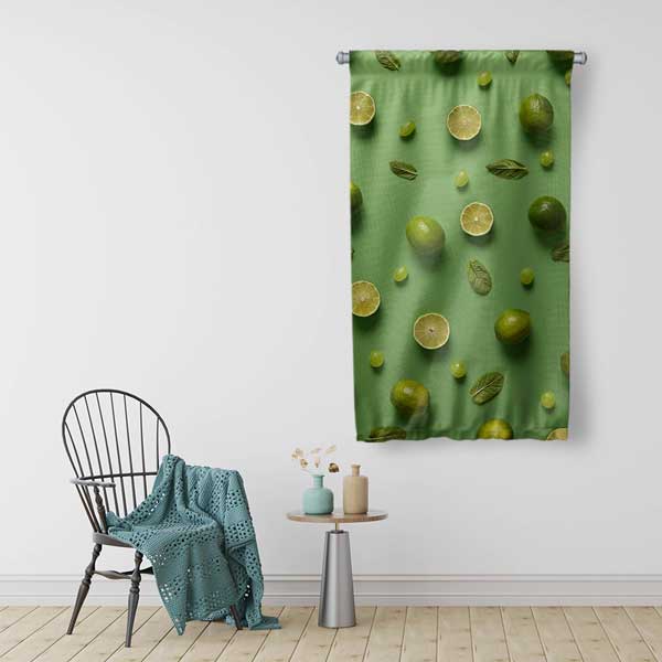 Yeşil Limon Desenli Mutfak Sanatı Duvar Flaması 12604