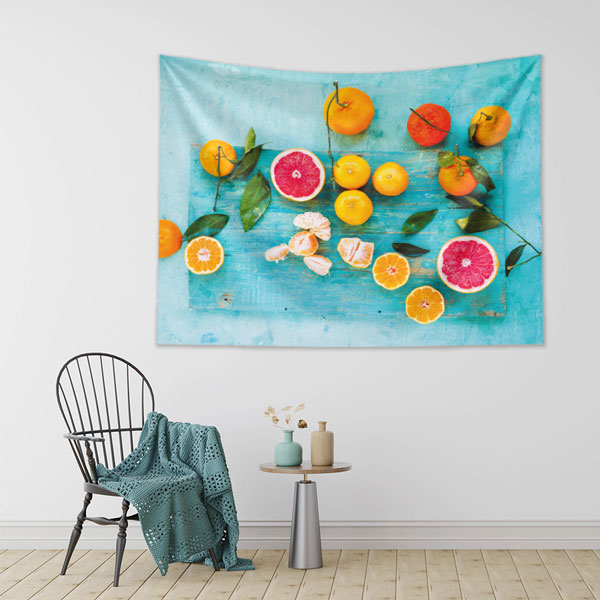 Turkuaz Zemin Üzerinde Narenciye Duvar Örtüsü 8329