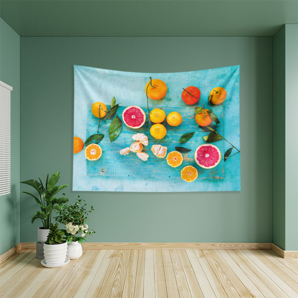 Turkuaz Zemin Üzerinde Narenciye Duvar Örtüsü 8329