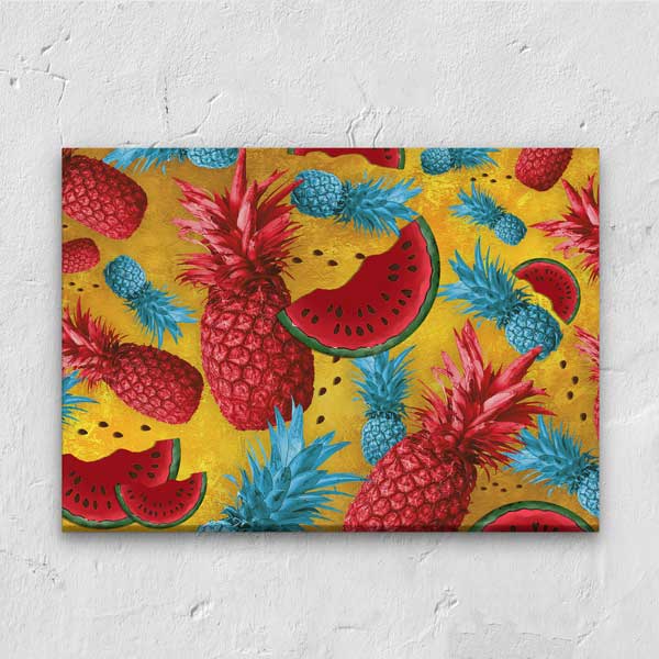 Ananas ve Karpuz Desenli Tropikal Renkli Kanvas Duvar Tablosu – 12235