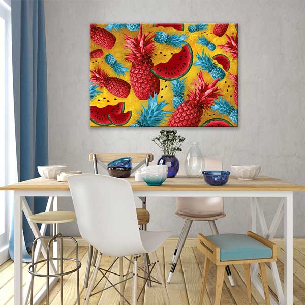 Ananas ve Karpuz Desenli Tropikal Renkli Kanvas Duvar Tablosu – 12235