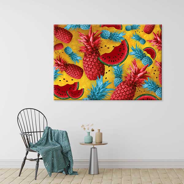 Ananas ve Karpuz Desenli Tropikal Renkli Kanvas Duvar Tablosu – 12235