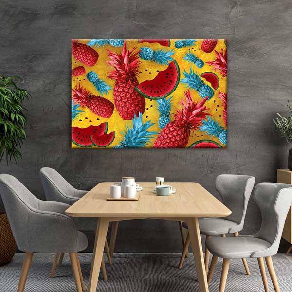 Ananas ve Karpuz Desenli Tropikal Renkli Kanvas Duvar Tablosu – 12235