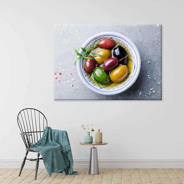 Zeytin ve Zeytinyağı Kompozisyonlu Akdeniz Mutfak Duvar Tablosu – 12237