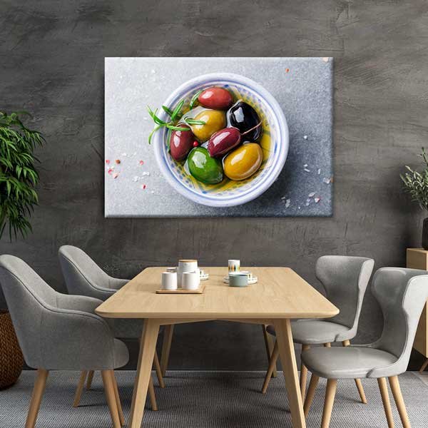 Zeytin ve Zeytinyağı Kompozisyonlu Akdeniz Mutfak Duvar Tablosu – 12237