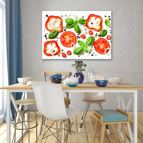 Domates ve Fesleğen Kompozisyonlu Mutfak Duvar Tablosu – 12239