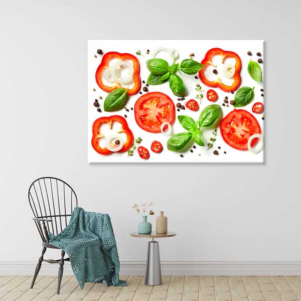 Domates ve Fesleğen Kompozisyonlu Mutfak Duvar Tablosu – 12239