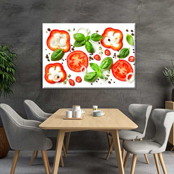 Domates ve Fesleğen Kompozisyonlu Mutfak Duvar Tablosu – 12239
